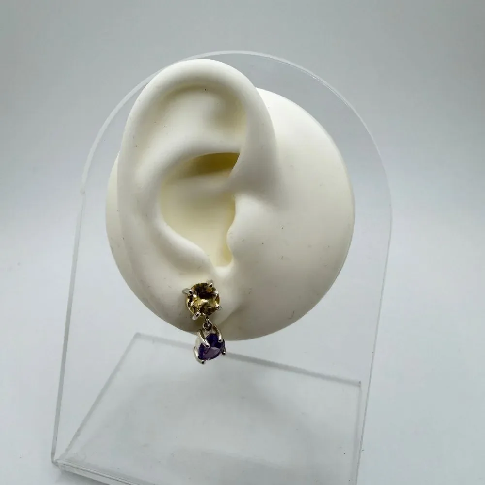 NWOT 9x6mm Amethyst and 7mm citrine dangle earrings in‎ sterling silver!
